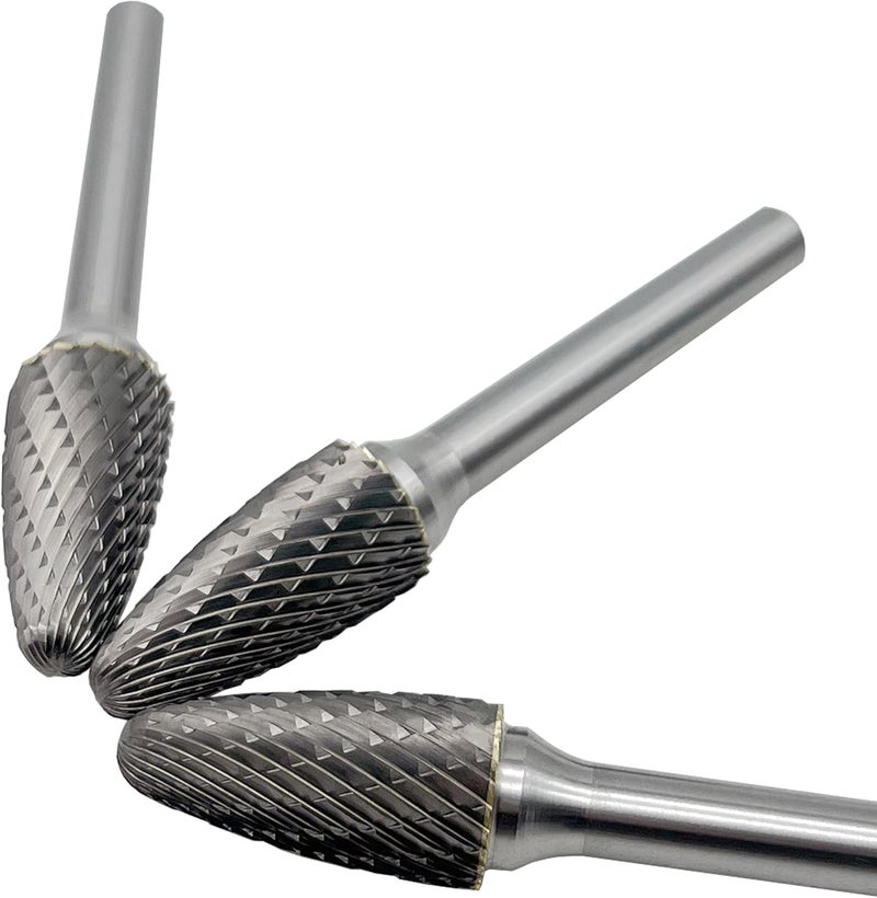 LU&MN SF-5 Tungsten Carbide Burr Tree Shape Radius End Double Cut Rotary Burr File (1/2” Cutter Dia X 1”Cutter Length) with 1/4'' Shank, 3PCS - Image 3